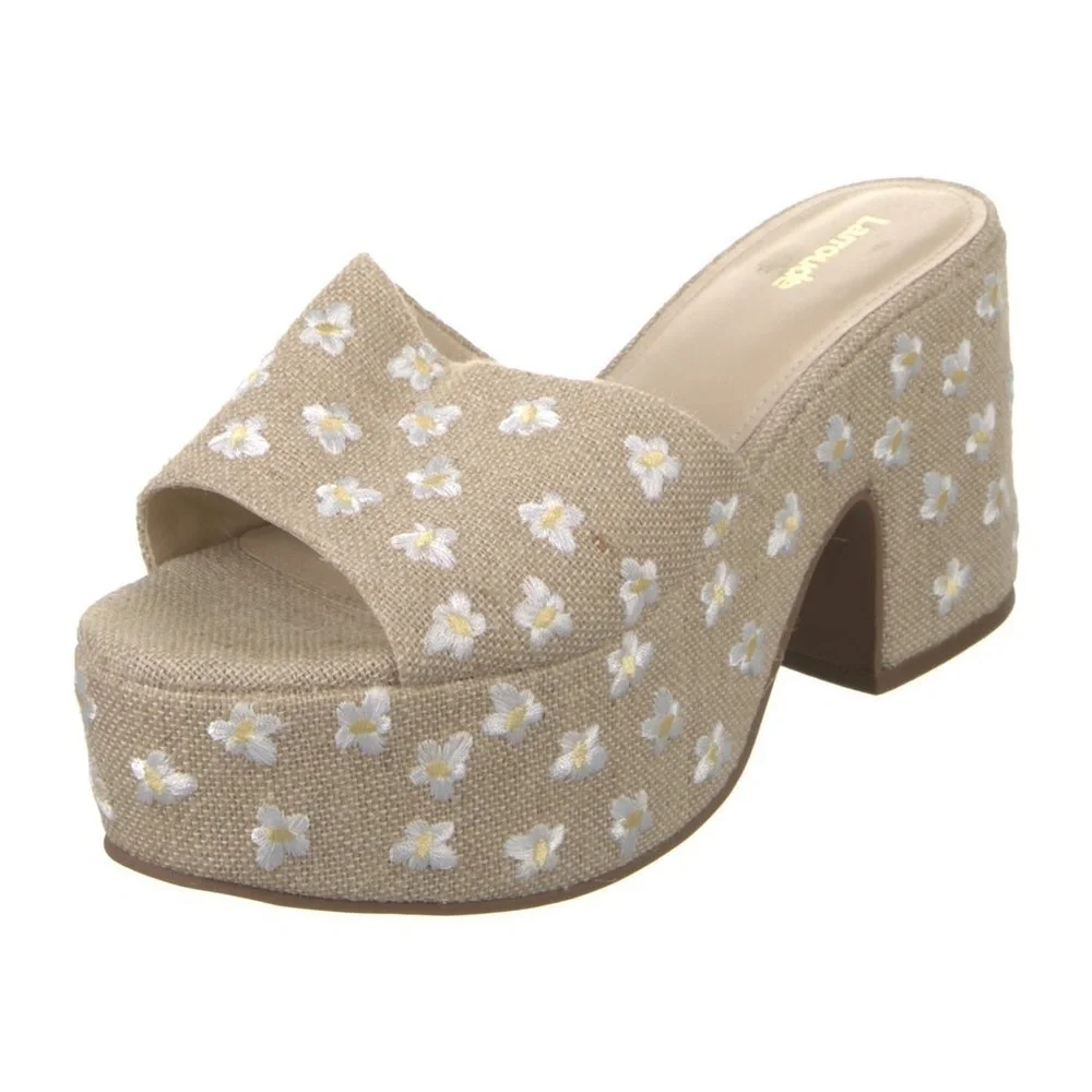 LARROUDÉ  Women's Miso Platform Sandal, Raw Linen